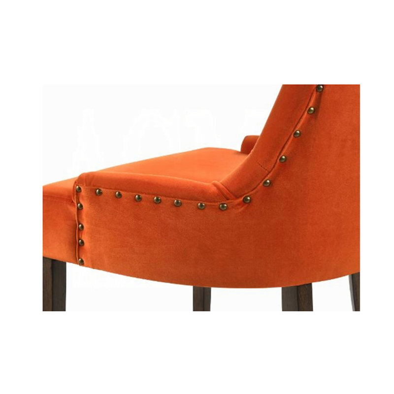 Ensemble de 2 chaises de salle à manger rembourrées en velours orange et chêne vieilli, Orange