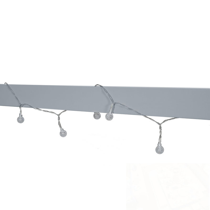 Lit double en bois avec fenêtre et clôture, Gris