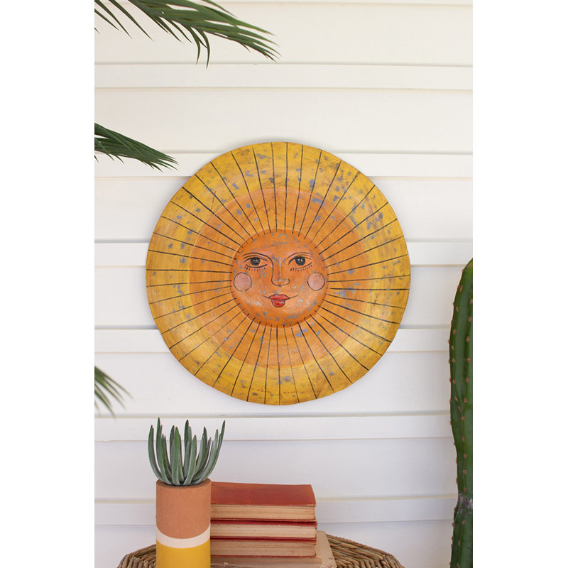  Art mural en métal recyclé Sun Face - 18,5 po de hauteur - Design martelé à la main, ensemble de 2