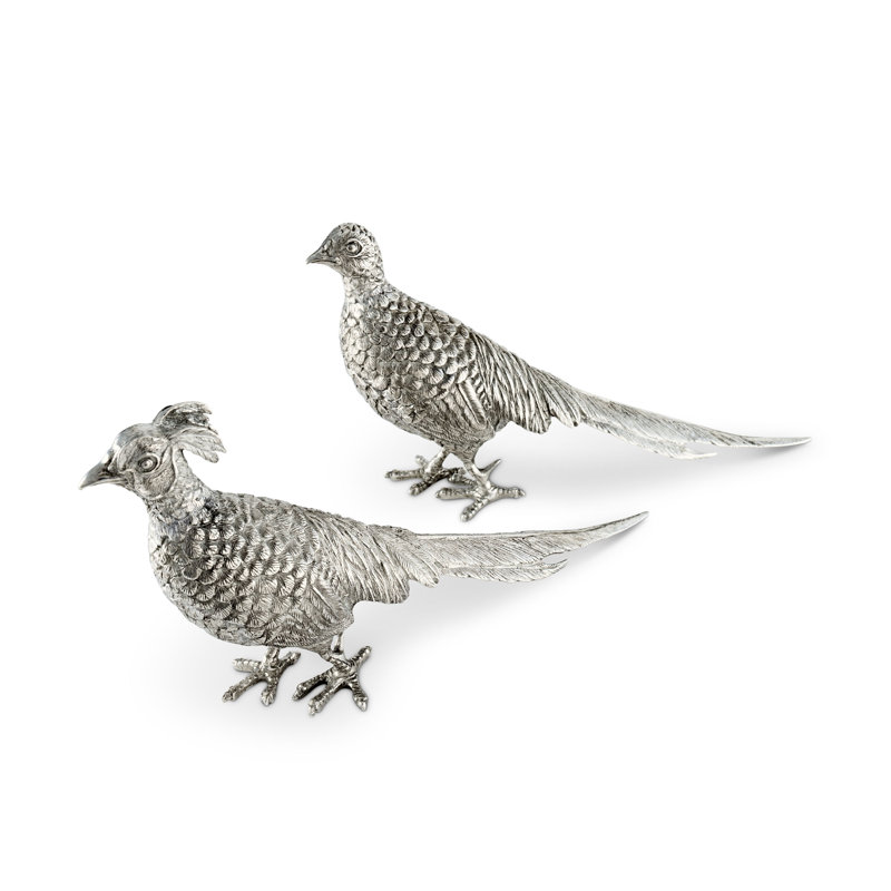 2 Piece Morning Hunt Pewter Pheasant Figurine Set