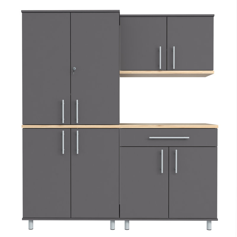 Jezelle 3 Piece Storage System, Dark Gray/Maple