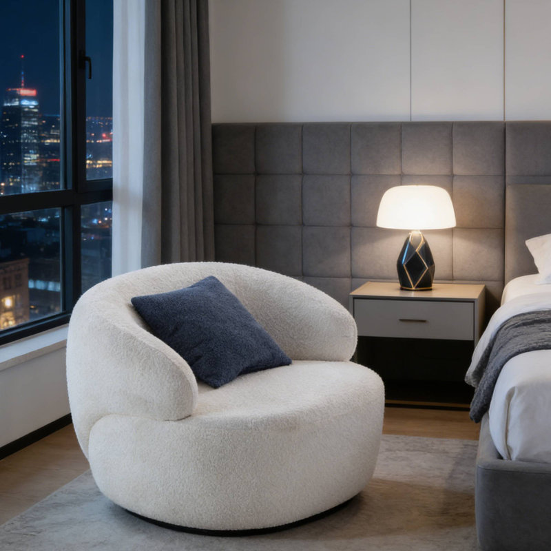 Practical 360° Swivel Barrel Single Chair Boosts Space Charm Ideal For Small Apartment Hangouts & Quiet Reading, Beige