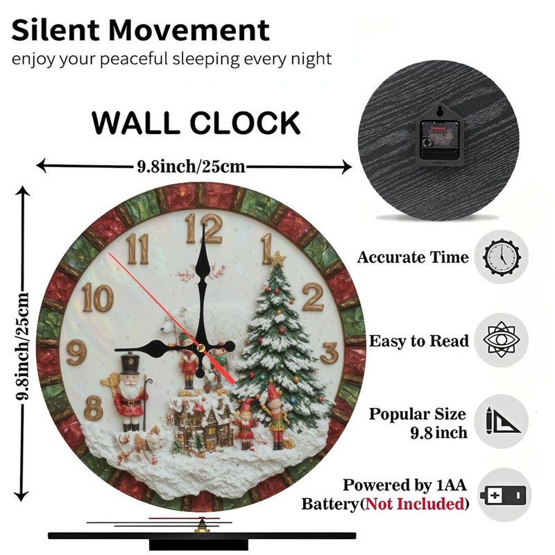 Horloge de Noël-Ours polaire-Elfes-Arbre