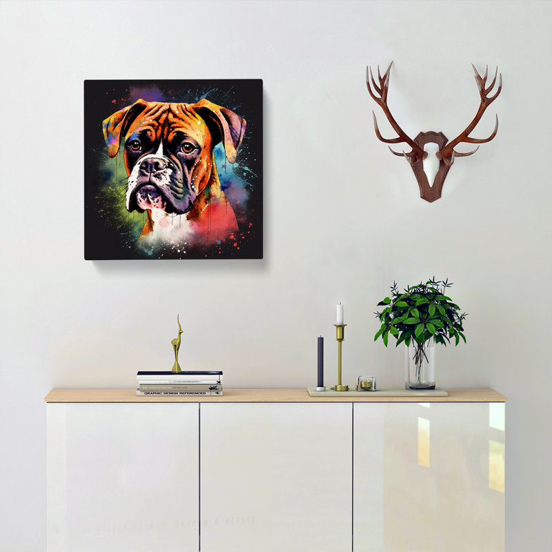Boxer Dog Splatter Art No.1 - Print, 35cm H x 35cm W x 3cm D