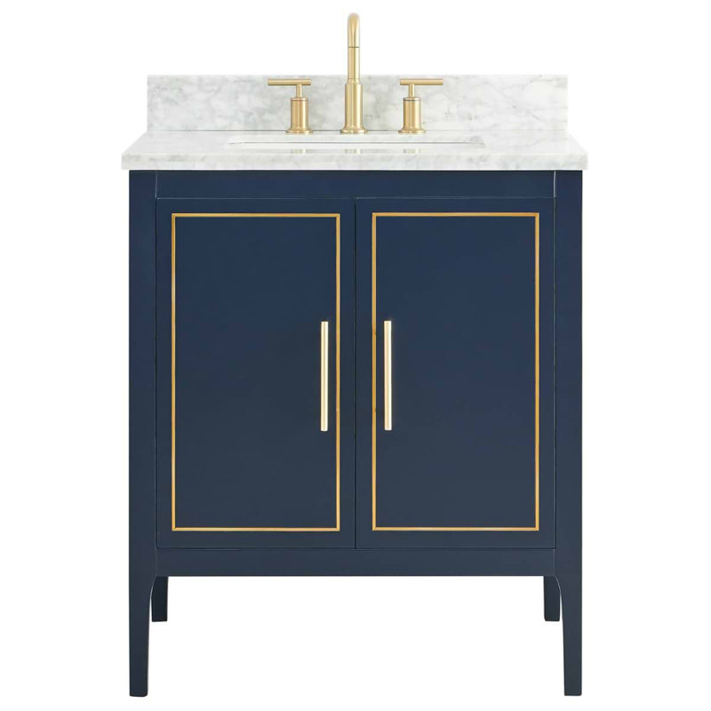 Province 30" Freestanding Standard Single Bathroom Vanity with Top, Navy, Gold