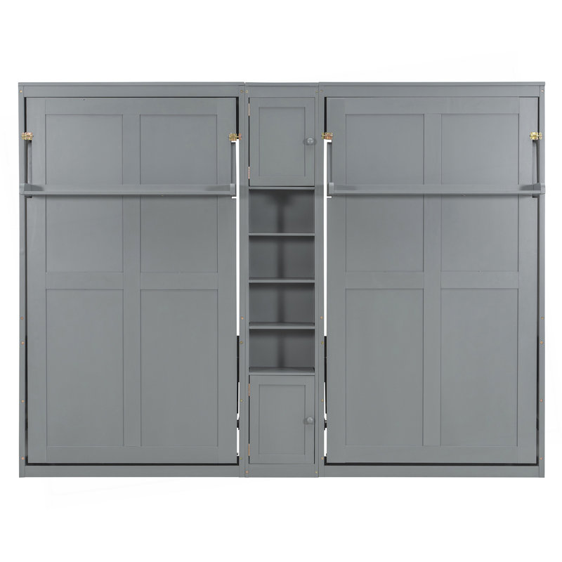 Lits simples escamotables doubles avec armoires et tablettes, gris, Gray