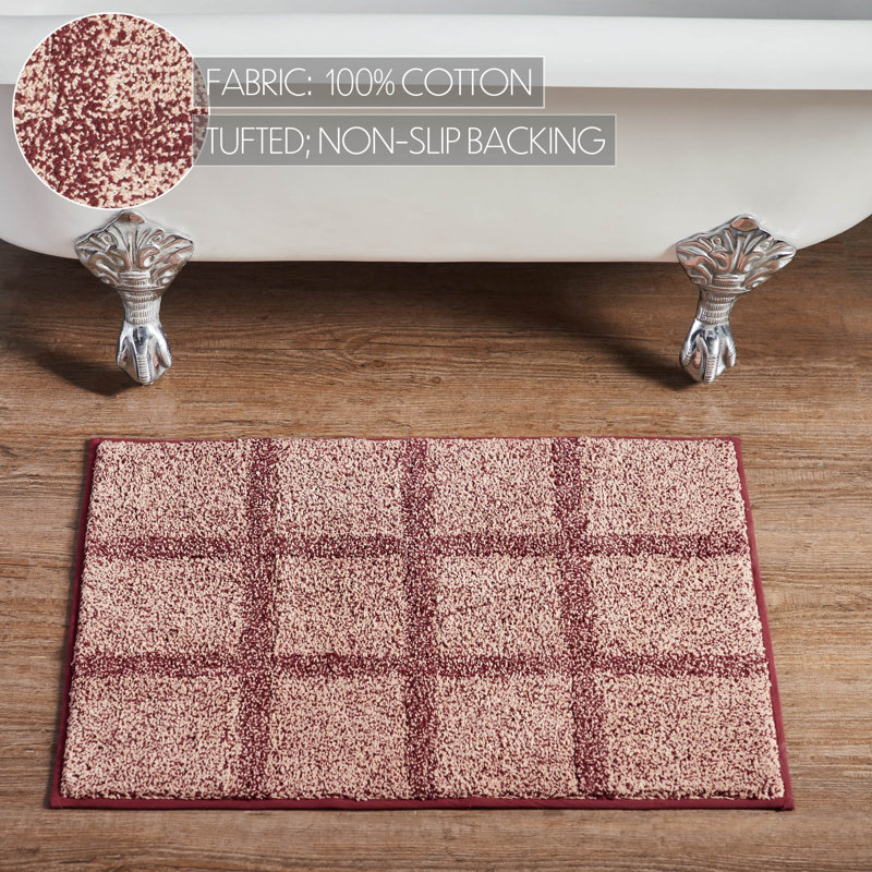 Connell Burgundy and Tan Cotton Bath Mat, 20" x 30"