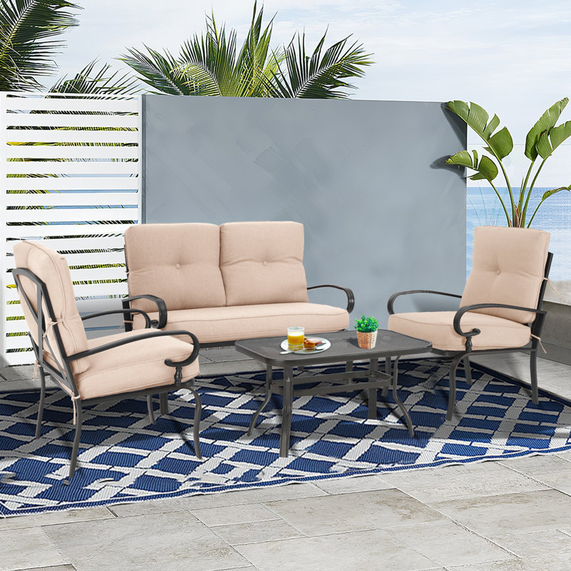 Baldewijn 4 - Person Patio Conversation Set with Cushions, Light Brown