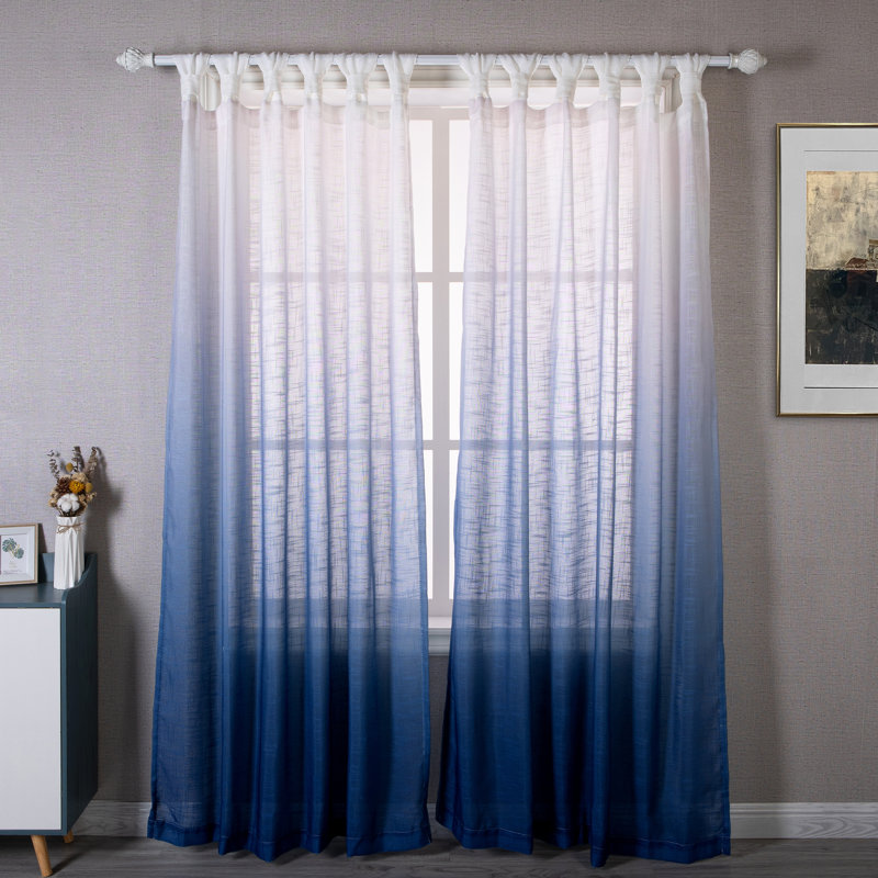 Sheer Curtain Pair, Ombre Navy