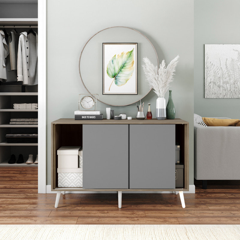 Rectangle Accent Cabinet, Dark Oak/Grey/White Wood
