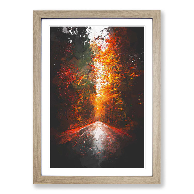 Autumn Road in Austria in Abstract - Picture Frame Graphic Art Print, Oak Framed, 36cm H x 27cm W x 2cm D