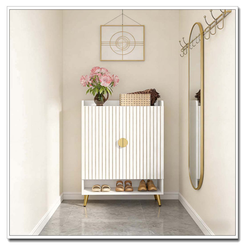 Modern Shoe Storage Cabinet, Gold,White