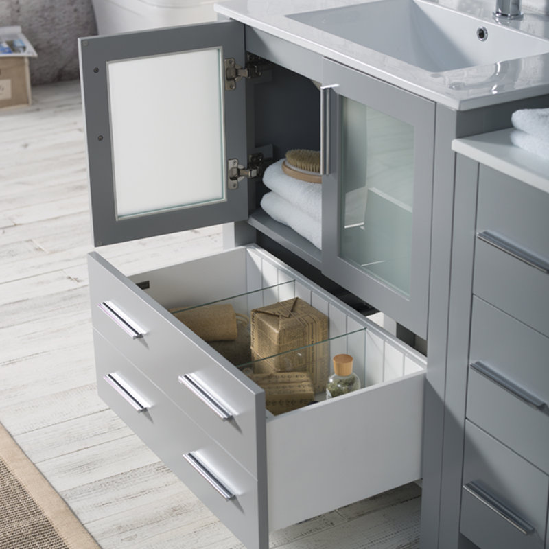 Meuble-lavabo double 72 po avec lavabo, Gris métallique