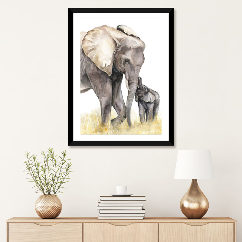 Décoration murale éléphant, H 24 po x l 16 po x P 1 po, Papier encadré noir