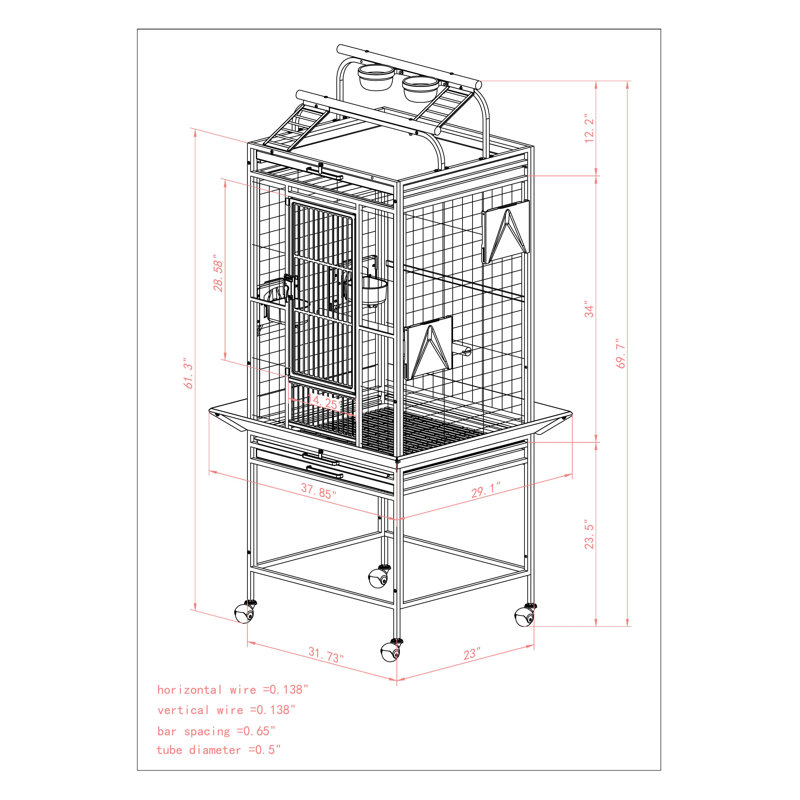 Grande cage de jeu supérieure en grès, 66 " H x 32 " W x 23 " D, Grès