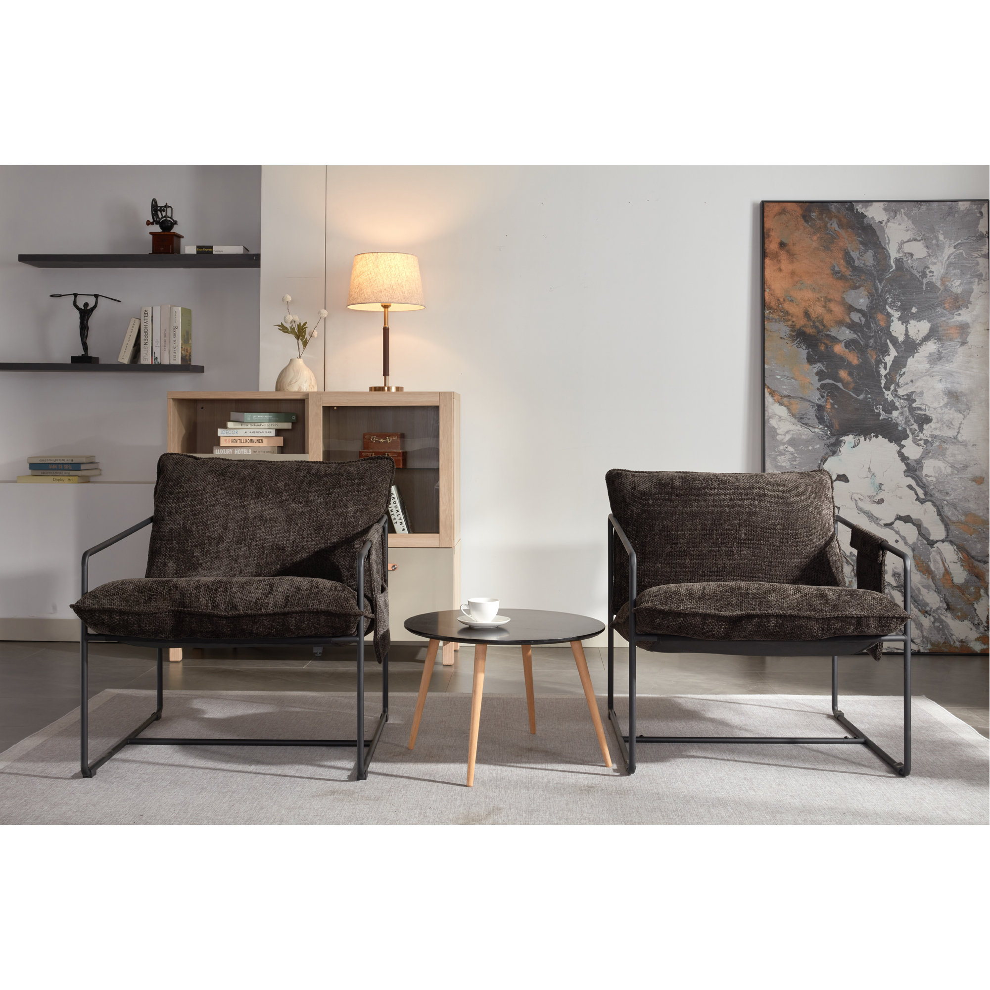 Fauteuil Oversize Rattantree – Grand Fauteuil Salon Confortable En Lin Gris, Structure Métal Robuste, Coussin Amovible, Charge 150 Kg