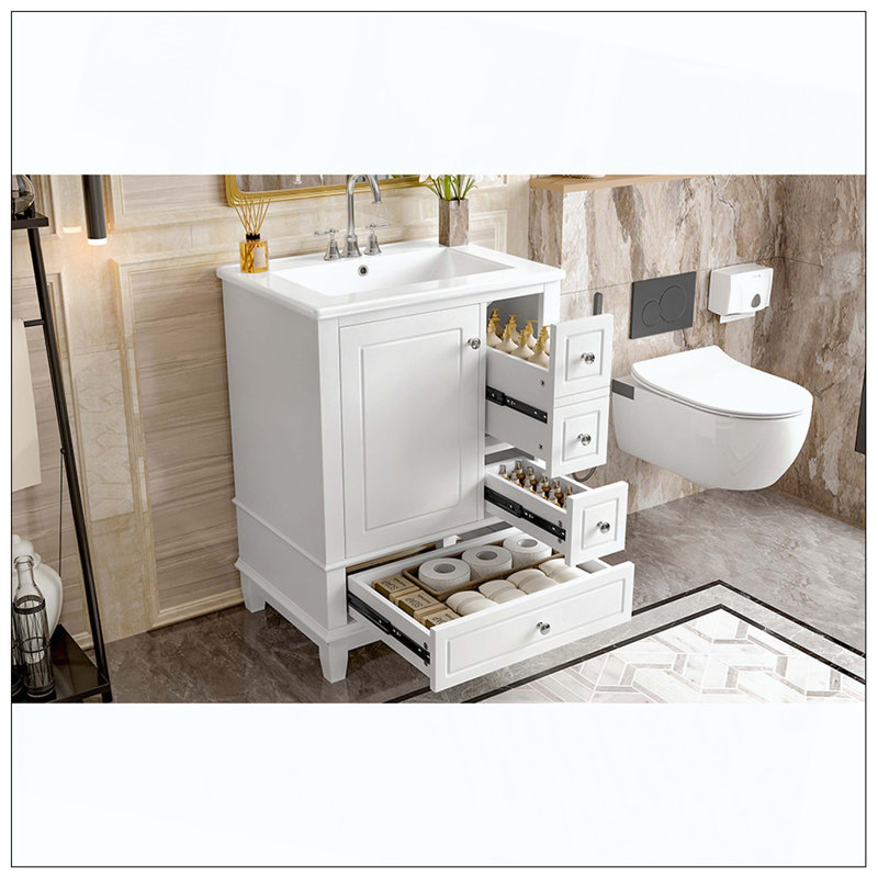 Tablettes de rangement de meuble-lavabo en céramique Modern Modern, White