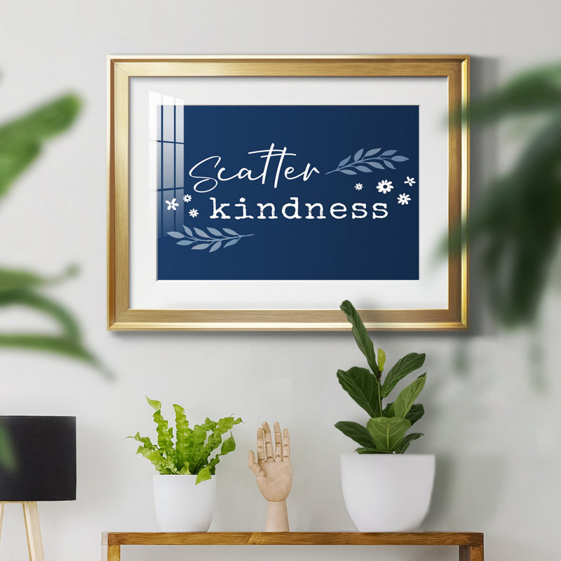 Kindness - Cadre photo, art textuel, Papier encadré doré, H 22,5 po x l 30,5 po x P 1,5 po, Blanc mat