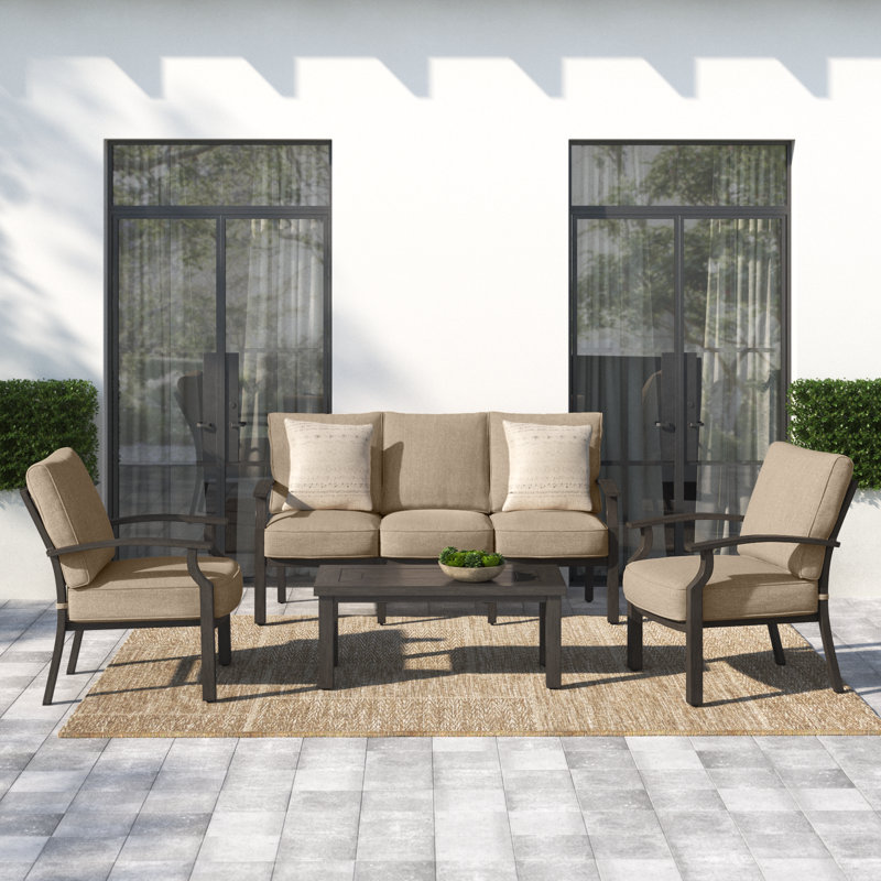 Ensemble de conversation de patio 4 pièces Amareya, table basse 43 po x 21 po et coussins