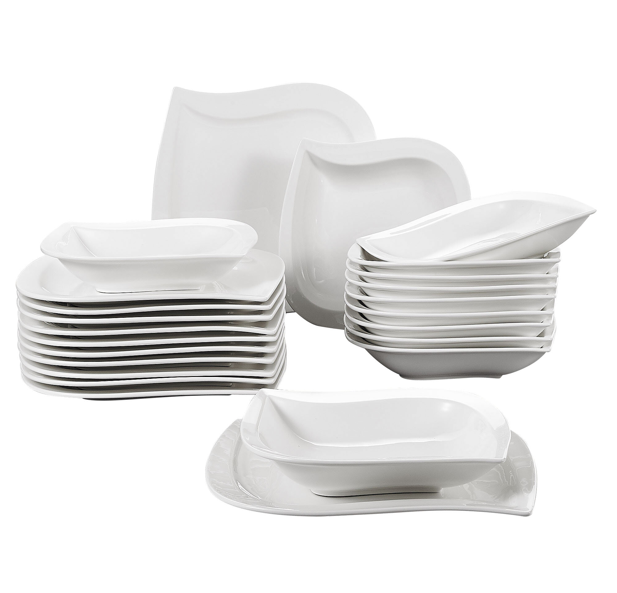 MALACASA Ivy 24-Piece Marble Grey Porcelain Dinnerware Set