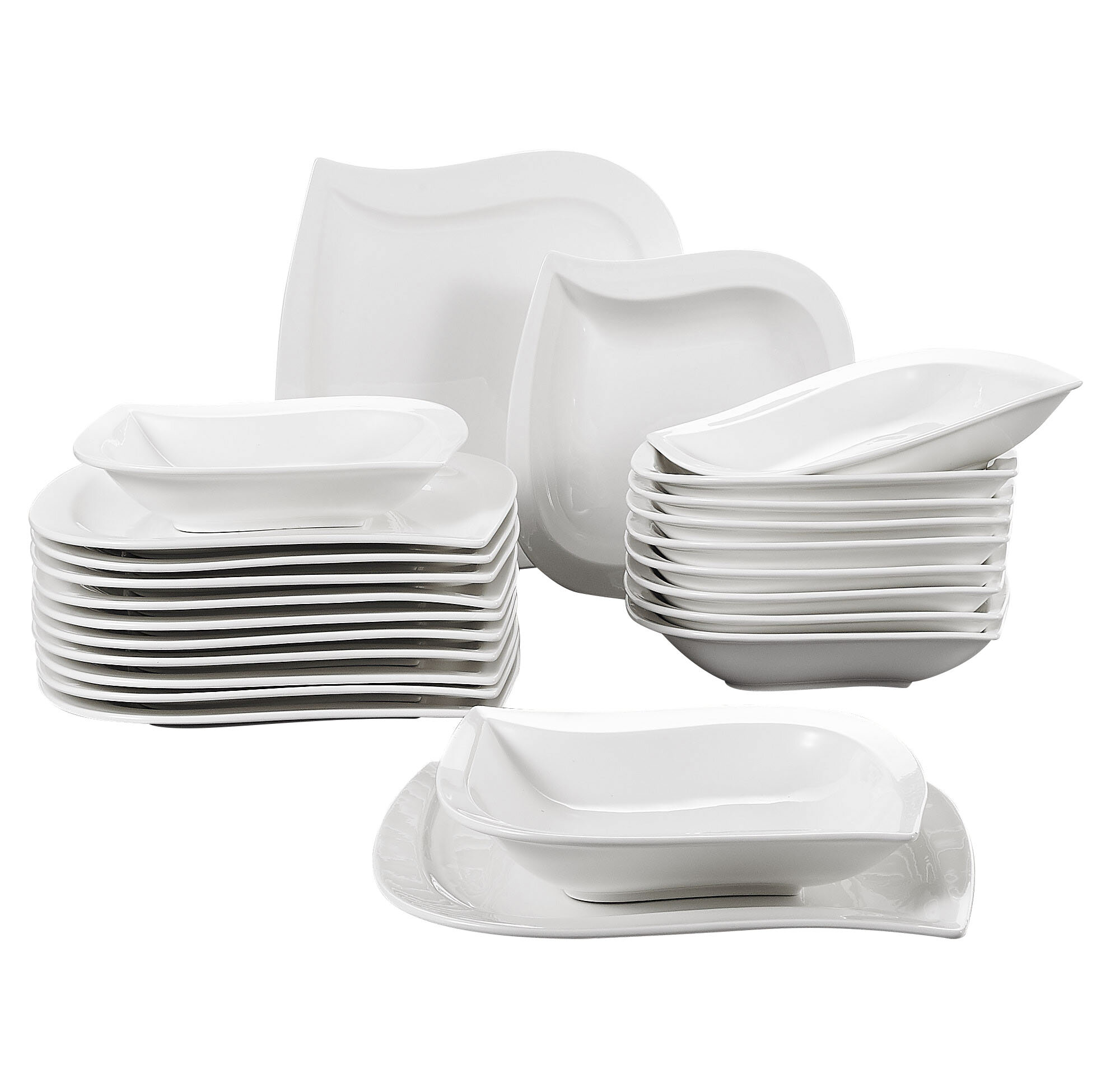 MALACASA Ivy 12-Piece Marble Grey Porcelain Dinnerware Set