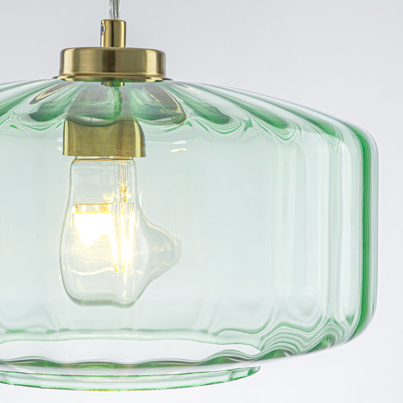 Luminaire suspendu moderne en verre rayé vert et transparent à 1 lumière Modern, Vert