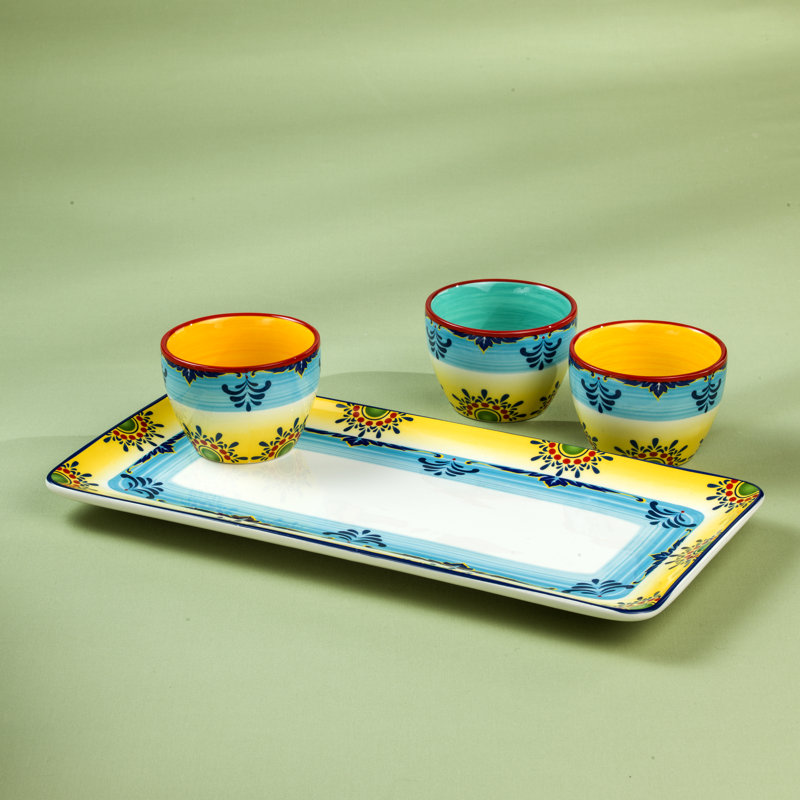 Zanzibar Multicolor Ceramic Floral Appetizer Serving Set