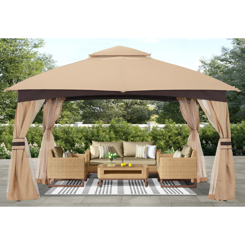 Steel Patio The Soft Roof Gazebos, Beige, 110" H x 143" W x 118" D
