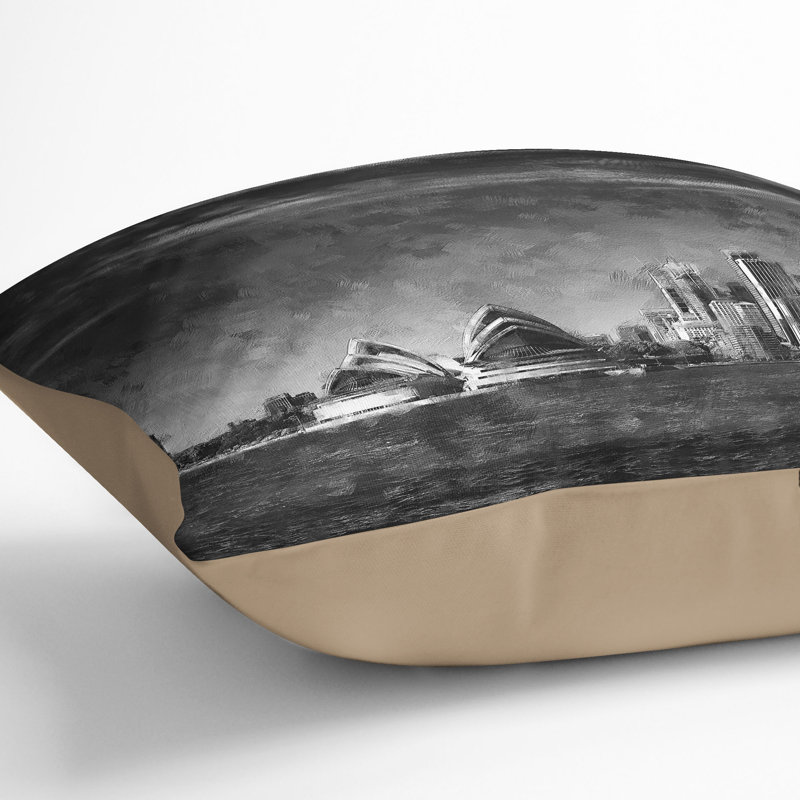 Sydney Australia Skyline Painting Cushion with Filling, 55cm H x 55cm W x 20cm D, Stone