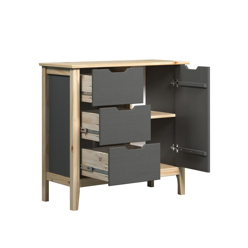 Remerton Solid Wood 78cm W 3 - Drawer Chest of Drawers, Grey/Brown/Blue