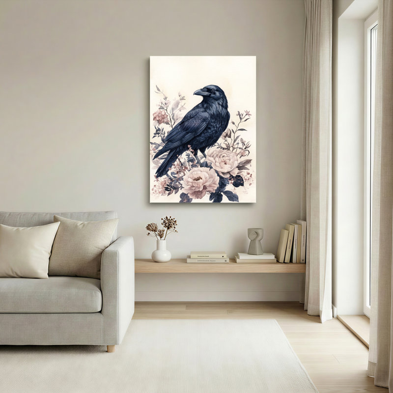 Ensemble de 1 tableau sur toile à motif floral de corbeau, 36"H x 24"W, Wrapped Canvas