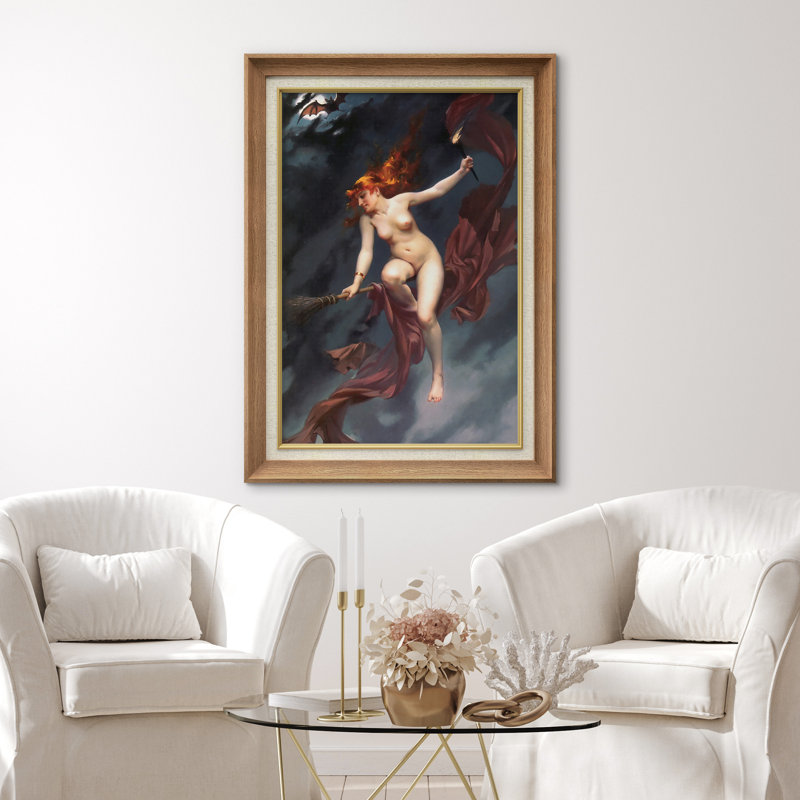 Illustration de sorcière mystique dans un ciel orageux, images fantastiques foncées, impression sur toile encadrée
