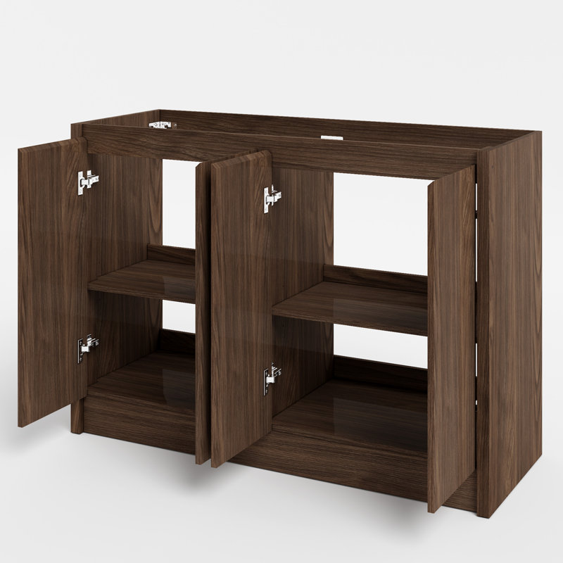 Base de meuble-lavabo en bois 48 po seulement, sans lavabo double et miroir, Noyer foncé