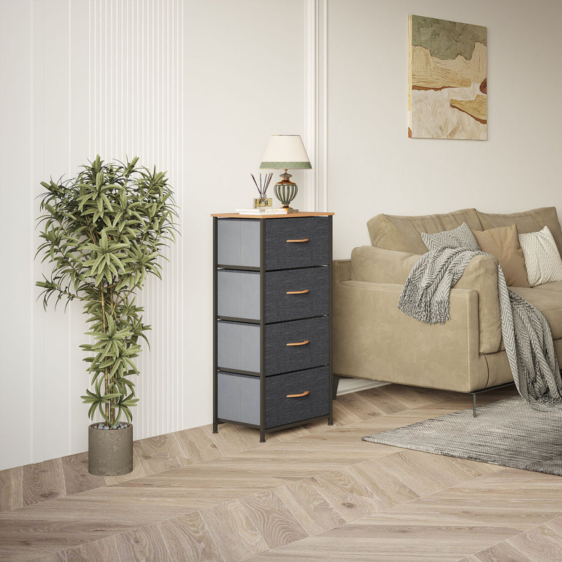 4 tiroirs - Tour de rangement en tissu, Gris / brun
