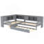 Lit plateforme en L simple avec lit gigogne, lit plateforme en bois massif avec tiroirs et tablettes de rangement, sans sommier, gris-414459532