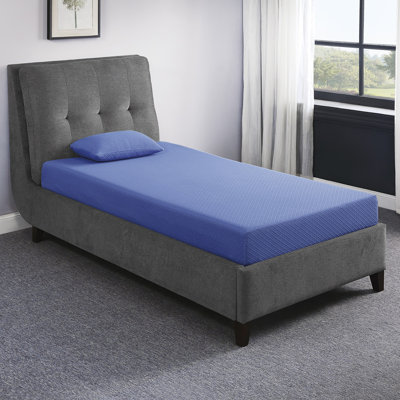 7inch Mattress and Pillow Set Breathable Fabric Gel-Infused Memory Foam Mattress, Blue, Mattress in a Box