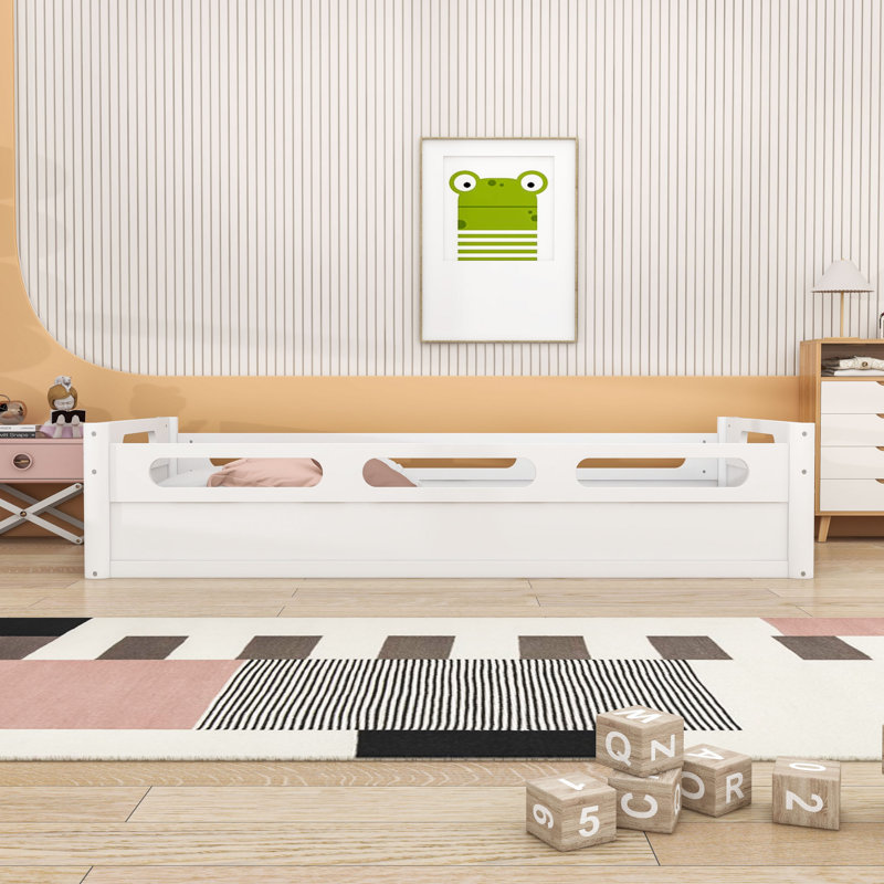 Lit plateforme en bois avec garde-corps, Lit simple, Blanc