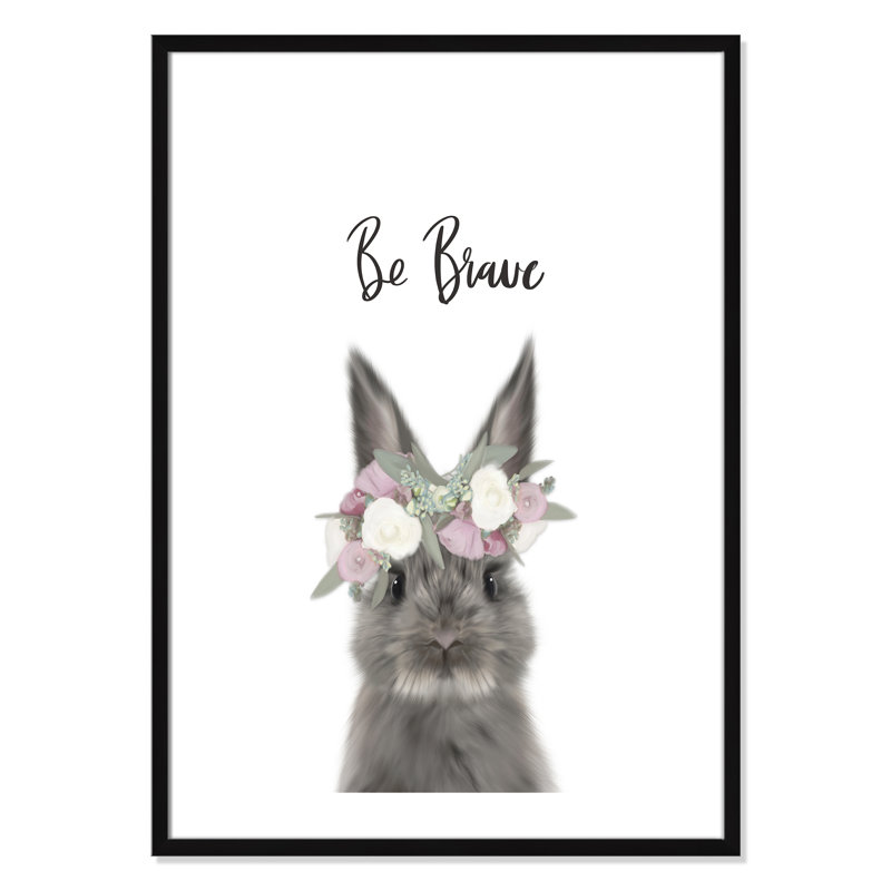 Le lapin est courage, H 35,5 po x l 25,5 po x P 1,19 po, Cadre boîte à grain de bois noir