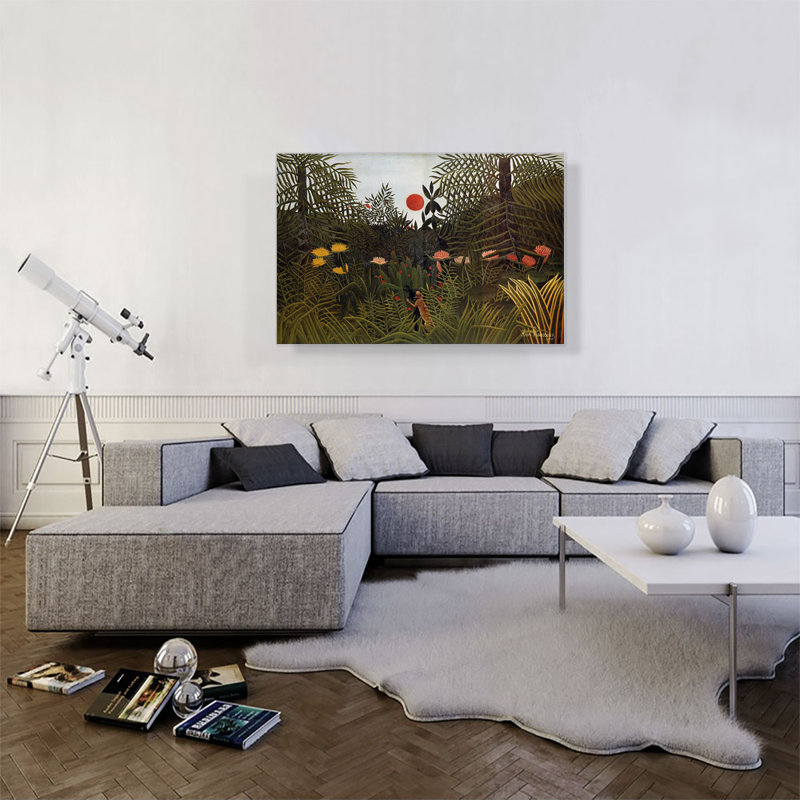 "Forêt vierge avec soleil couchant 1910" par Henri Rousseau, reproduction d'art sur toile tendue, H 26 po x l 40 po x 1,5 po
