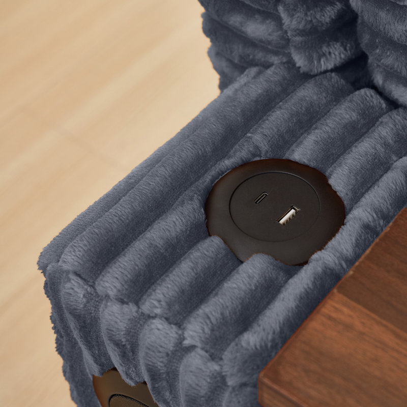 Canapé en velours côtelé avec accoudoirs, siège polyvalent simple avec repose-pieds, porte-gobelet, haut-parleur Bluetooth, ports USB, tableau pivotant à 180 °