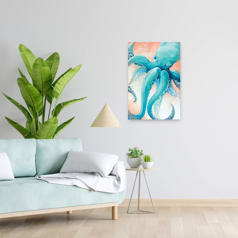 Aigue-marine, pieuvre, pieuvre, art côtier, H 24 po x l 16 po
