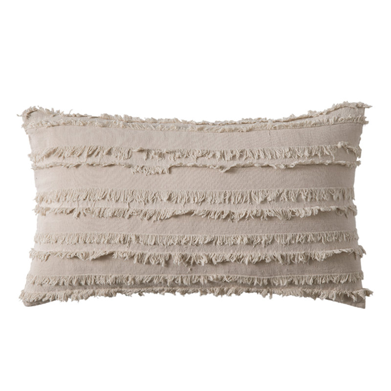 Ensemble de 4 housses de coussin rectangulaires à motif jacquard rayé, Beige