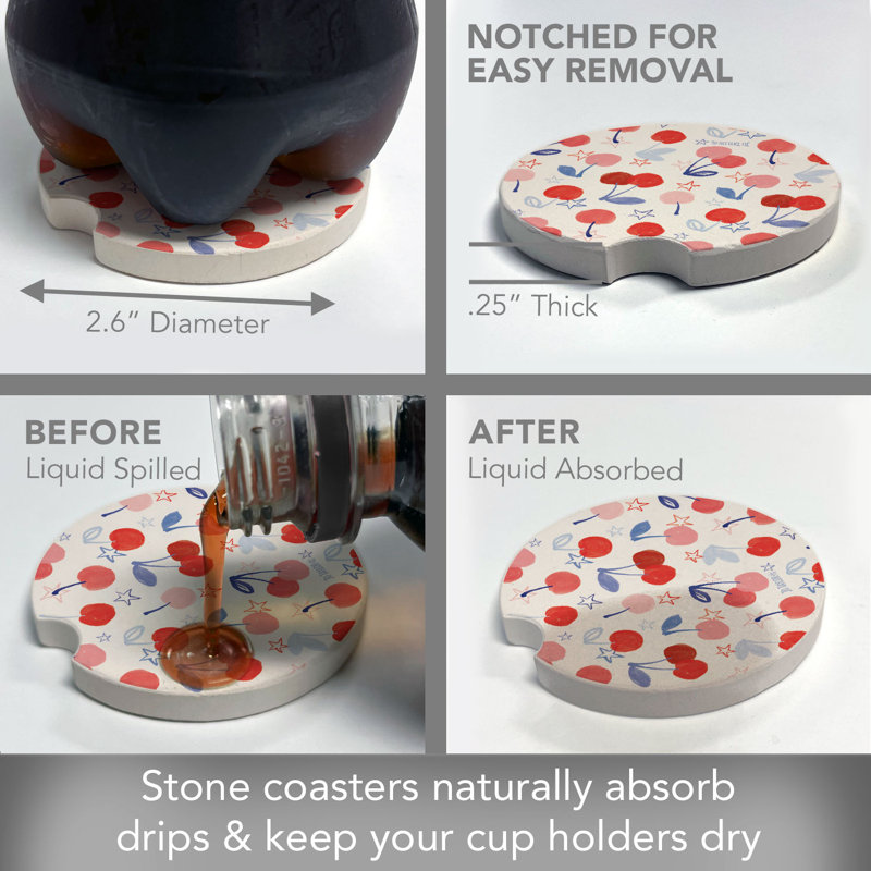 Cherry Stars 2 Pack Stone Car Coasters