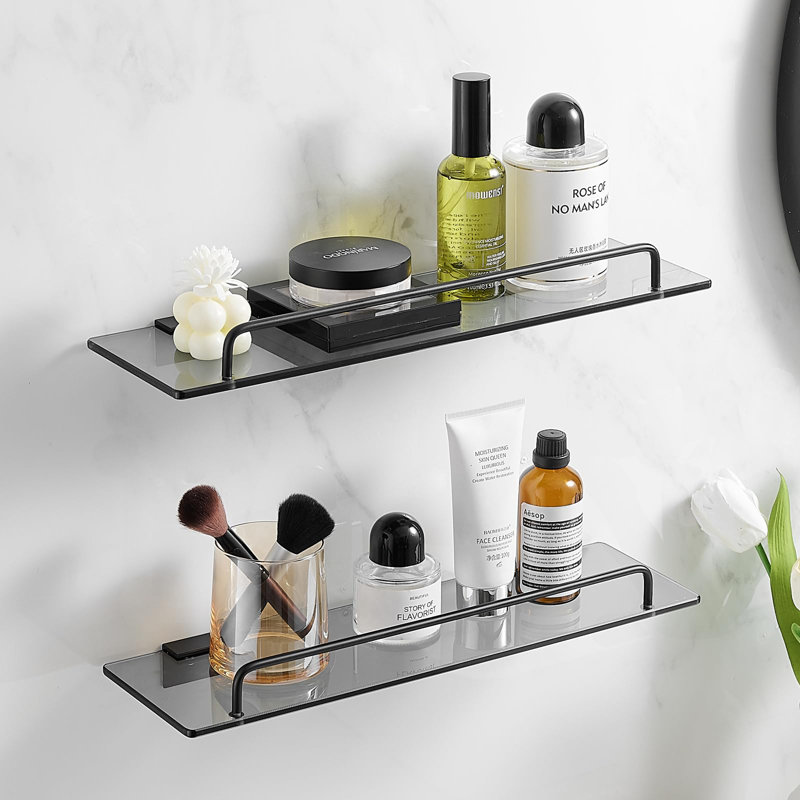 Ensemble de 2 tablettes de salle de bain 15,7 po avec tablette flottante en verre trempé