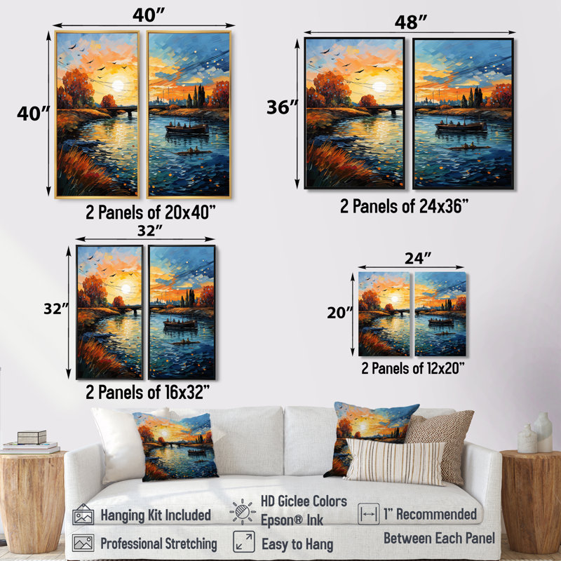 Vangogh, le pont à Arles II - art mural traditionnel sur toile 2 panneaux, Black, 36" H x 48" W