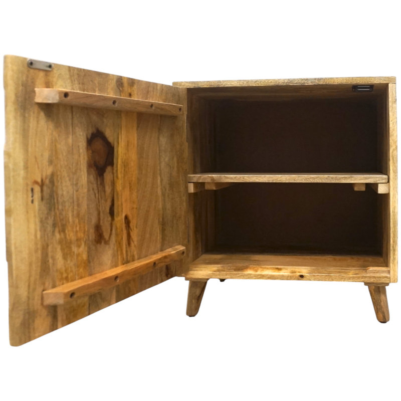 Table d'appoint en bois naturel fabriquée à la main avec tablette amovible