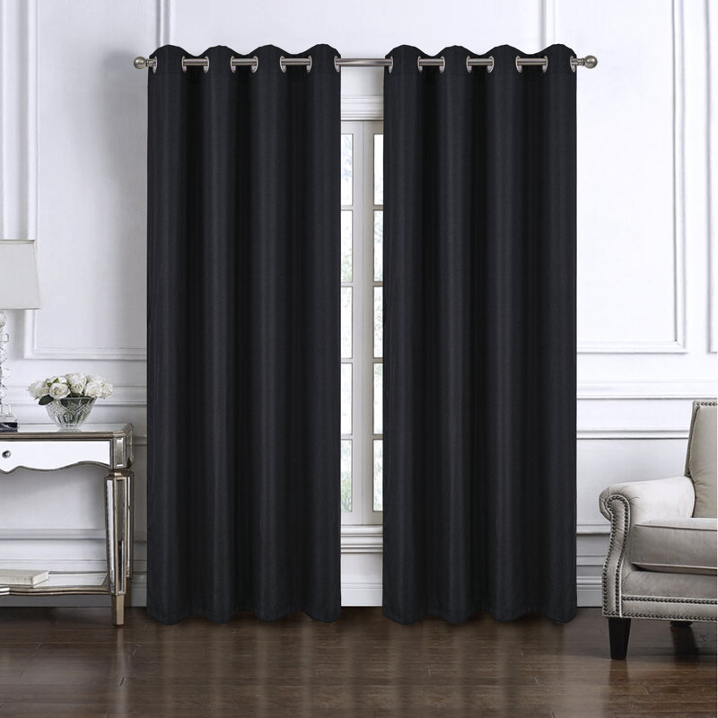 Panneau de rideau simple obscurcissant en polyester Misheel, Noir
