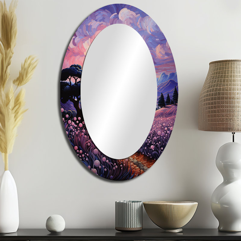 Vangogh lavande Fields Pointillism I - miroir mural ovale traditionnel, 36 po x 24 po