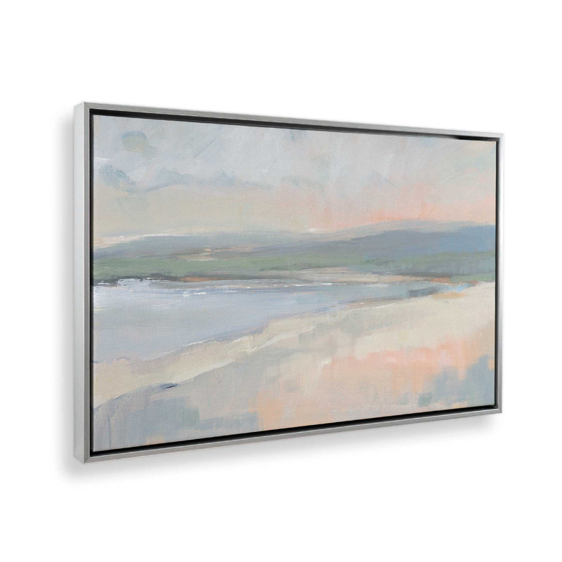 «Hazy Beach at Dawn I», reproduction sur toile, H 20,75 po x l 30,75 po, Cadre flottant en chrome poli