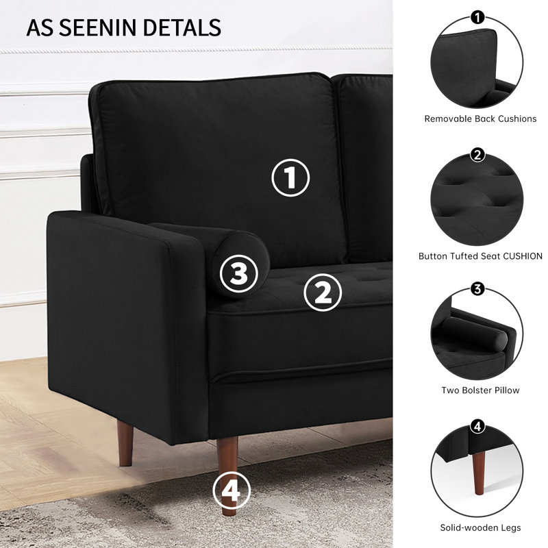 Velvet Lounge Sofa Seats 3, Highly Resilient And Comfortable Design, Comes With 2 Pillows, Suitable For A Variety Of Home Spaces